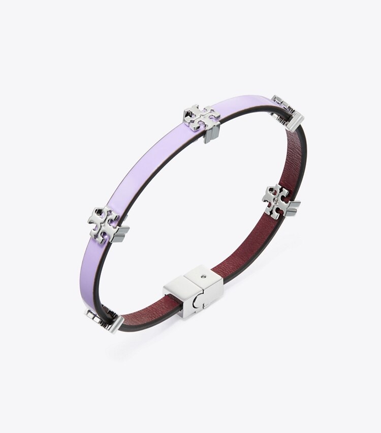 TORY BURCH WOMEN'S ELEANOR LEATHER BRACELET - Tory Silver / Lavender Cloud