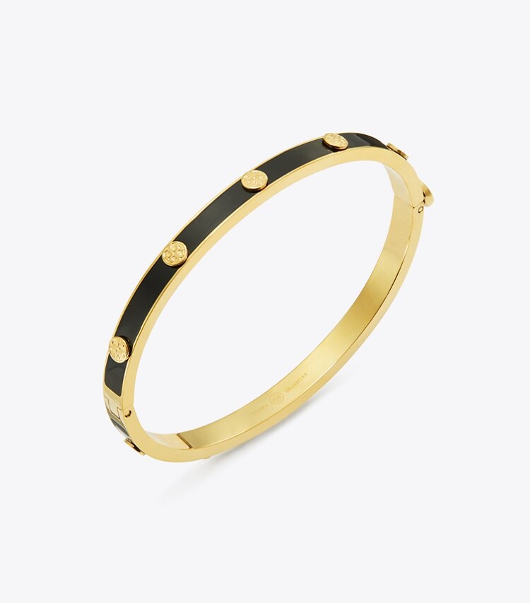 TORY BURCH WOMEN'S MILLER STUD ENAMEL 5MM HINGE BRACELET - Tory Gold / Black