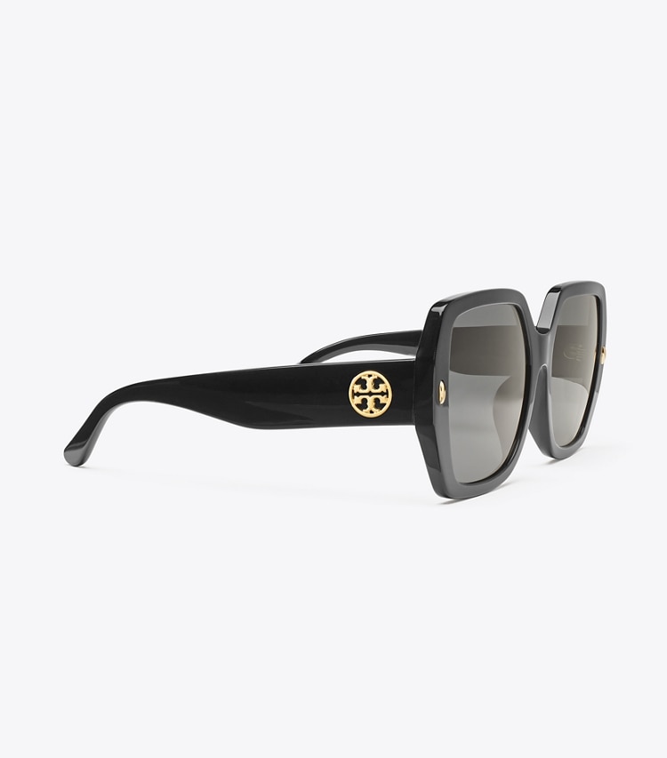 TORY BURCH WOMEN'S MILLER OVERSIZED SQUARE SUNGLASSES - Black/Solid Grey