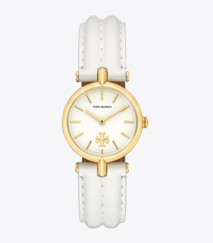 TORY BURCH WOMEN'S KIRA WATCH, LEATHER/GOLD-TONE STAINLESS STEEL - Ivory/Gold - Click Image to Close