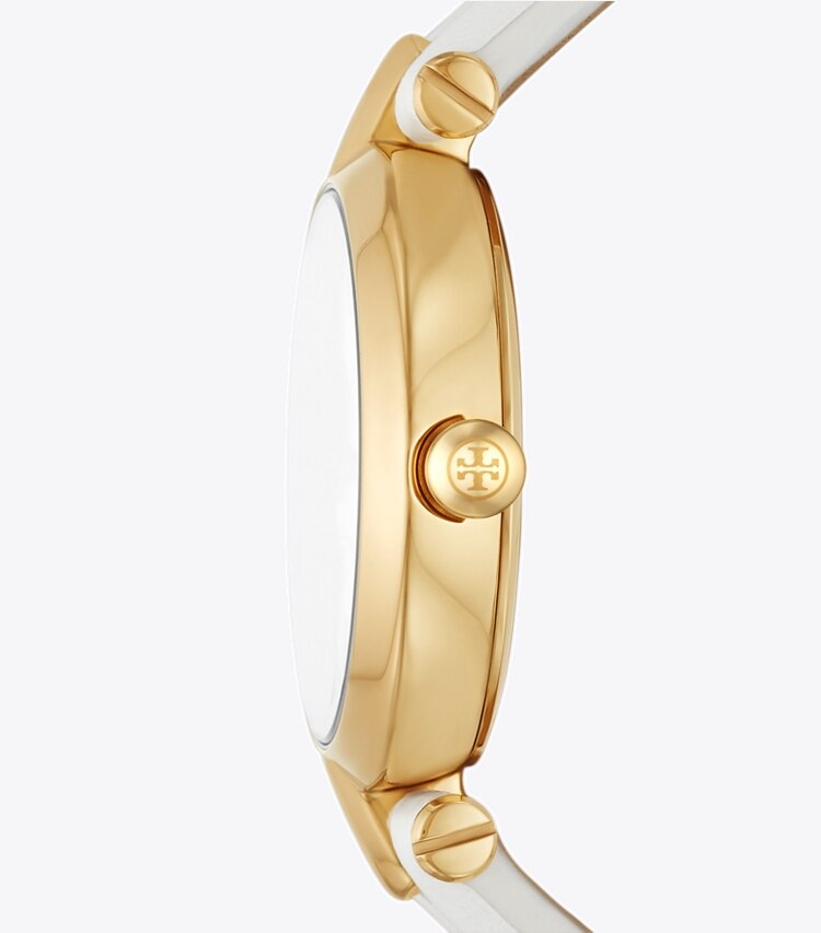 TORY BURCH WOMEN'S KIRA WATCH, LEATHER/GOLD-TONE STAINLESS STEEL - Ivory/Gold