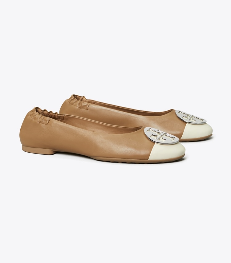 TORY BURCH WOMEN'S CLAIRE CAP-TOE BALLET - Light Cream / Almond Flour