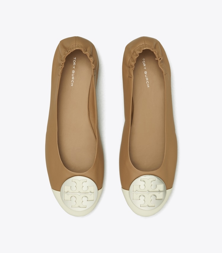 TORY BURCH WOMEN'S CLAIRE CAP-TOE BALLET - Light Cream / Almond Flour