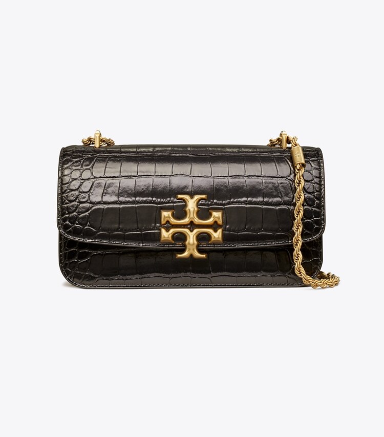 TORY BURCH WOMEN'S ELEANOR CROC-EMBOSSED BAG - Black / Rolled Gold