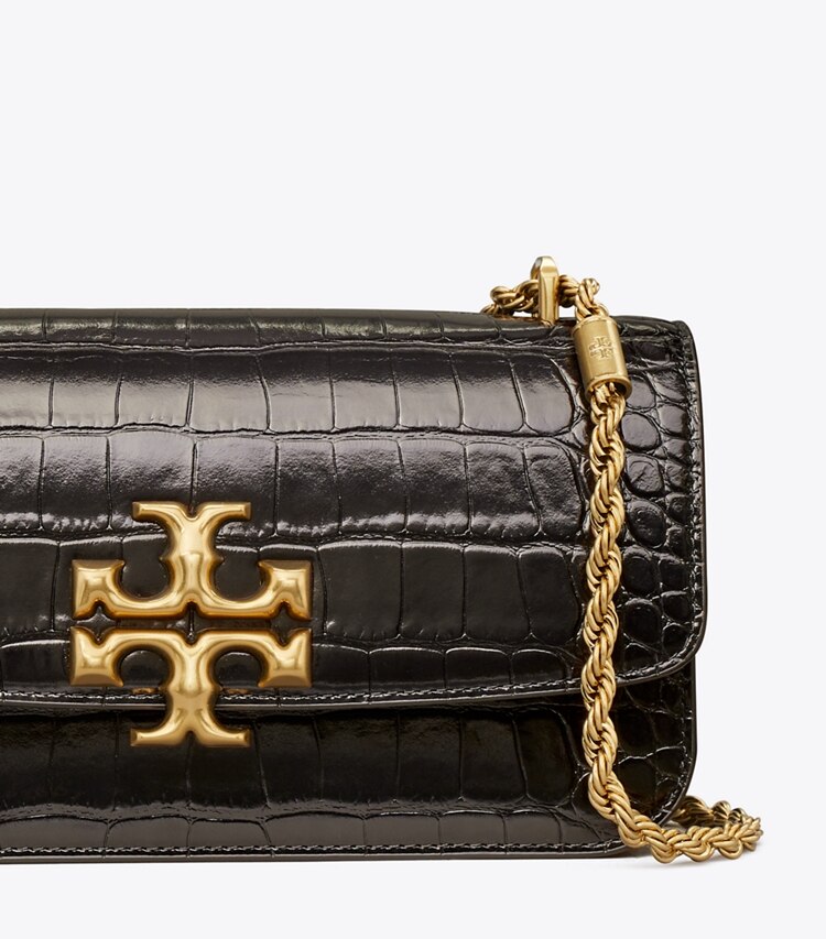 TORY BURCH WOMEN'S ELEANOR CROC-EMBOSSED BAG - Black / Rolled Gold