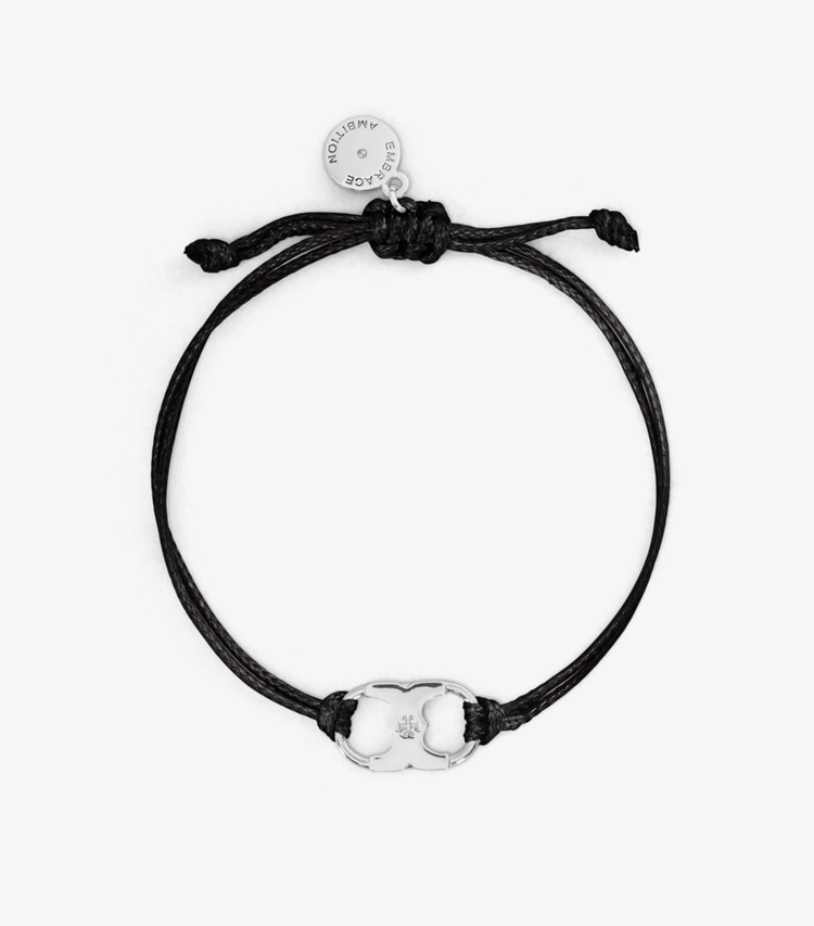 TORY BURCH WOMEN'S EMBRACE AMBITION BRACELET - Tory Silver / Black - Click Image to Close