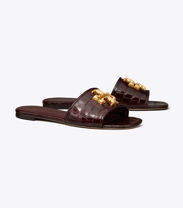 TORY BURCH WOMEN'S ELEANOR SLIDE - Brown Croc / Dark Carmine / Gold