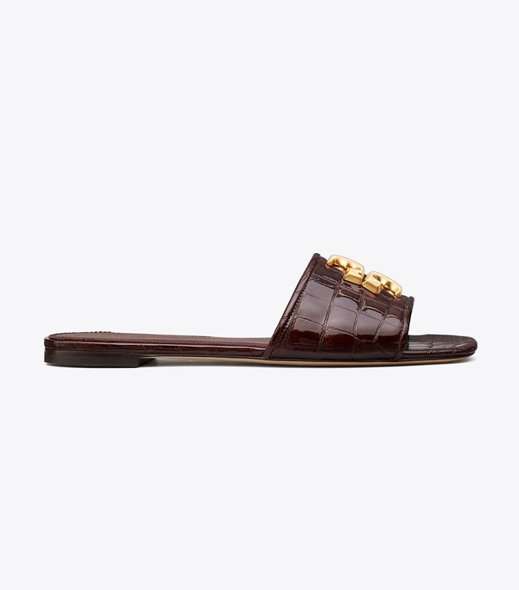 TORY BURCH WOMEN'S ELEANOR SLIDE - Brown Croc / Dark Carmine / Gold