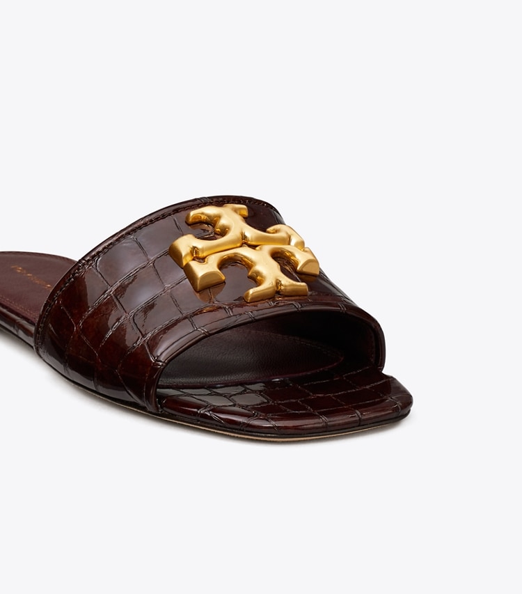 TORY BURCH WOMEN'S ELEANOR SLIDE - Brown Croc / Dark Carmine / Gold