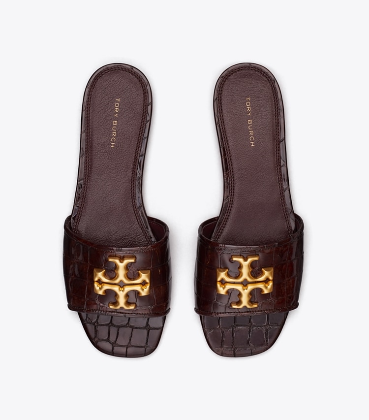 TORY BURCH WOMEN'S ELEANOR SLIDE - Brown Croc / Dark Carmine / Gold