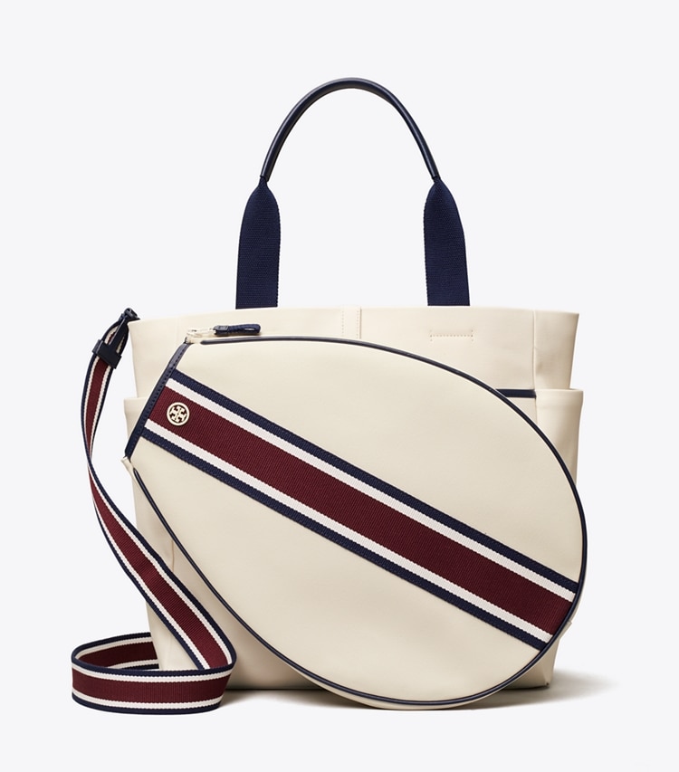 TORY BURCH WOMEN'S CONVERTIBLE STRIPE TENNIS TOTE - Ivory Pearl / Winetasting