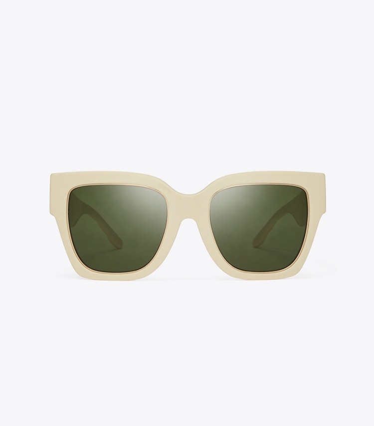 TORY BURCH WOMEN'S KIRA SQUARE SUNGLASSES - Ivory/Solid Green - Click Image to Close