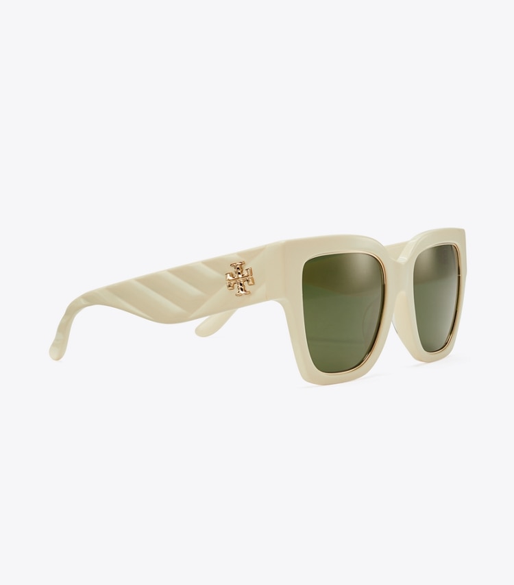 TORY BURCH WOMEN'S KIRA SQUARE SUNGLASSES - Ivory/Solid Green