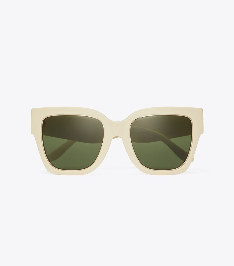 TORY BURCH WOMEN'S KIRA SQUARE SUNGLASSES - Ivory/Solid Green