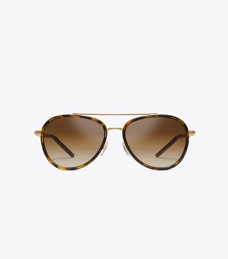 TORY BURCH WOMEN'S ELEANOR PILOT SUNGLASSES - Dark Tortoise - Click Image to Close