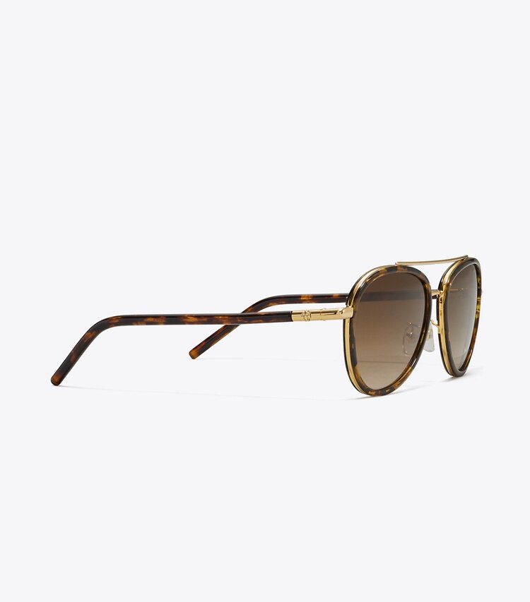 TORY BURCH WOMEN'S ELEANOR PILOT SUNGLASSES - Dark Tortoise