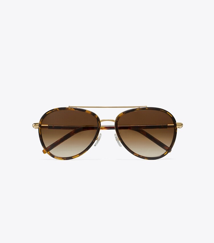 TORY BURCH WOMEN'S ELEANOR PILOT SUNGLASSES - Dark Tortoise