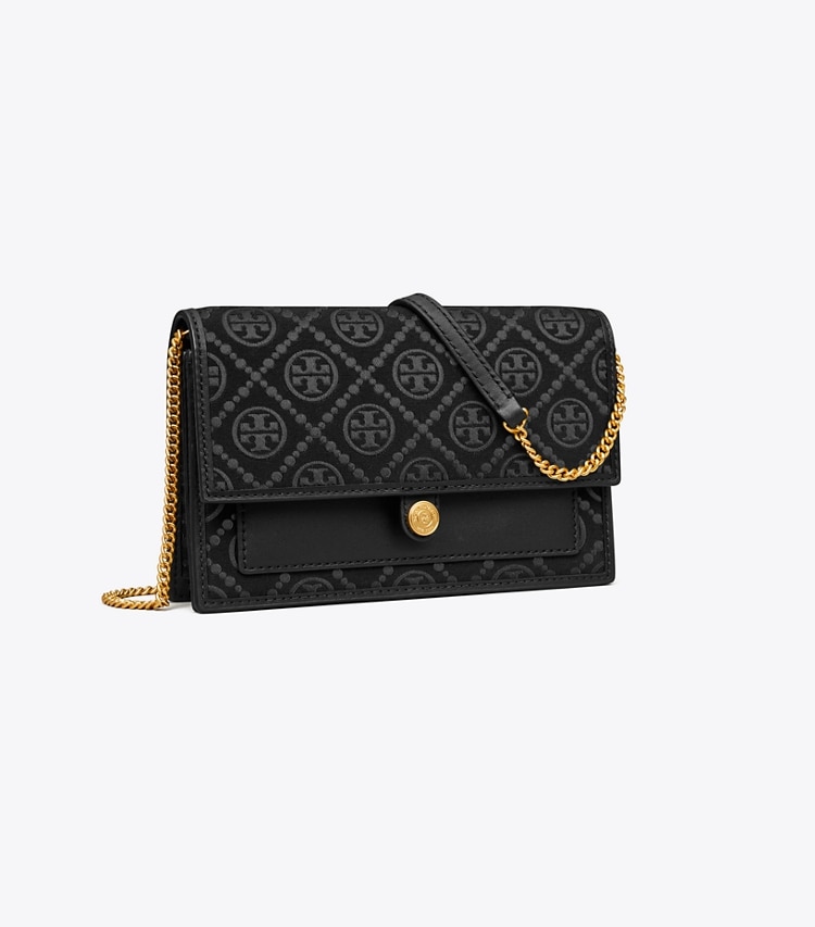 TORY BURCH WOMEN'S T MONOGRAM CHAIN WALLET - Black - Click Image to Close