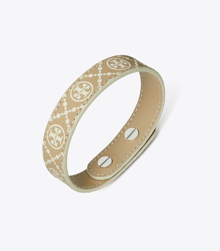 TORY BURCH WOMEN'S MILLER LEATHER BRACELET - Tory Silver / Almond Flour