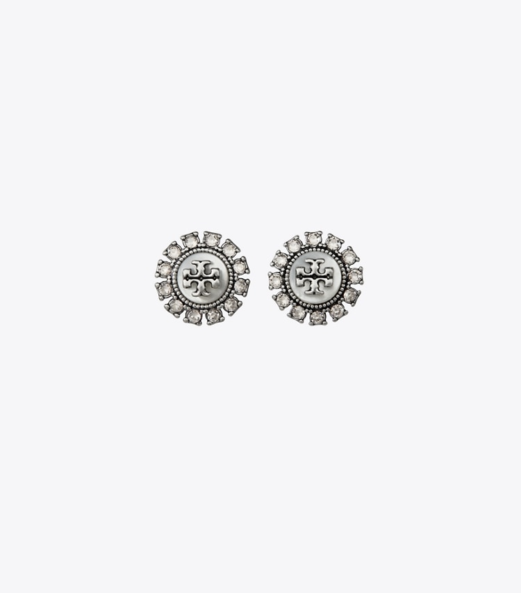 TORY BURCH WOMEN'S KIRA CRYSTAL STUD EARRING - Antique Pewter / Mop / Crystal