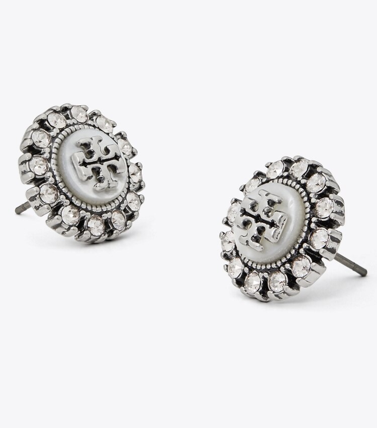 TORY BURCH WOMEN'S KIRA CRYSTAL STUD EARRING - Antique Pewter / Mop / Crystal