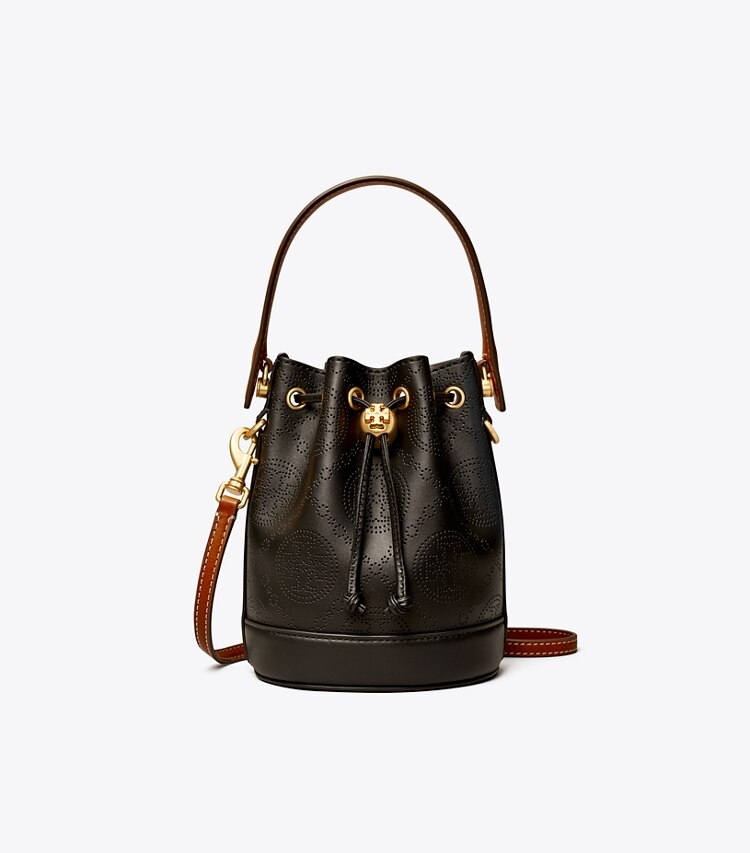 TORY BURCH WOMEN'S MINI T MONOGRAM PERFORATED LEATHER BUCKET BAG - Black