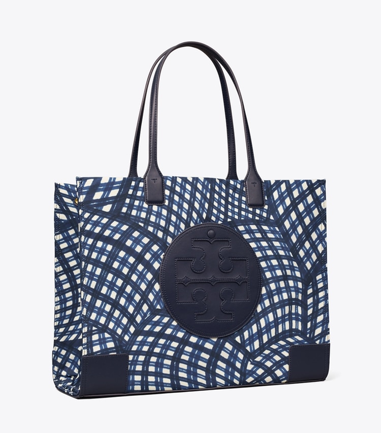 TORY BURCH WOMEN'S ELLA PRINTED TOTE - Navy Warped Gingham