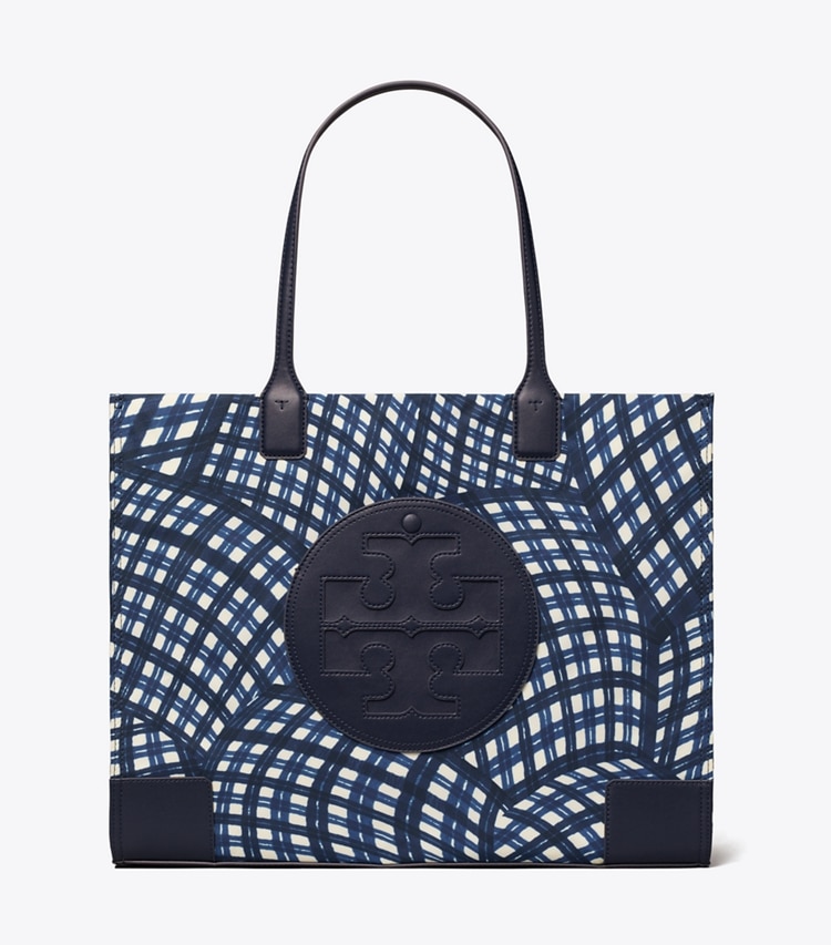 TORY BURCH WOMEN'S ELLA PRINTED TOTE - Navy Warped Gingham