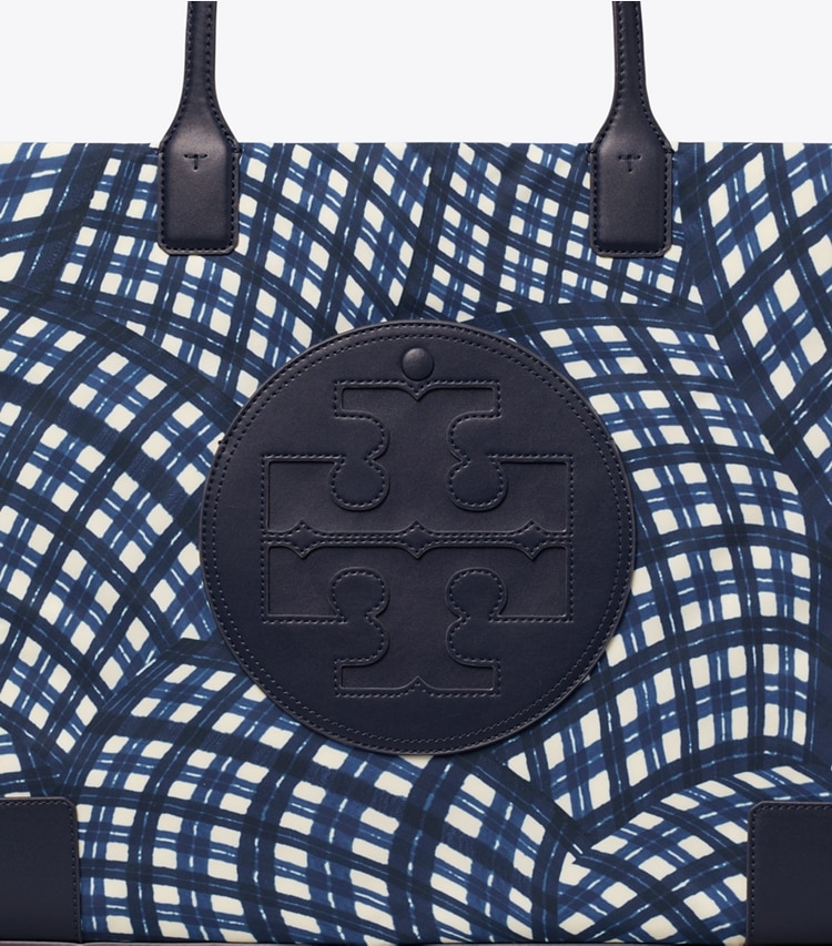 TORY BURCH WOMEN'S ELLA PRINTED TOTE - Navy Warped Gingham