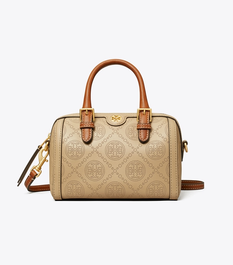 TORY BURCH WOMEN'S T MONOGRAM PERFORATED MINI BARREL BAG - Almond Flour