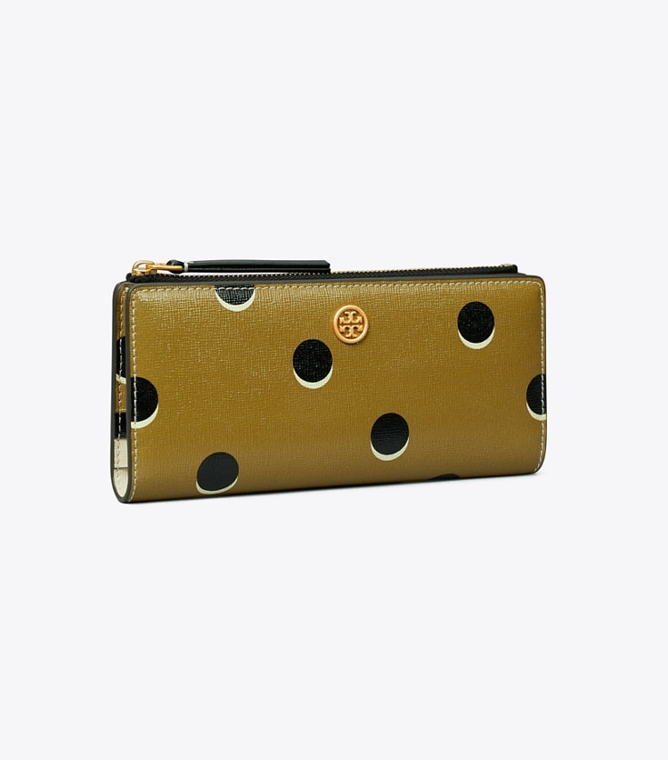 TORY BURCH WOMEN'S ROBINSON DOTTED ZIP SLIM WALLET - Taupe Loop Dot - Click Image to Close