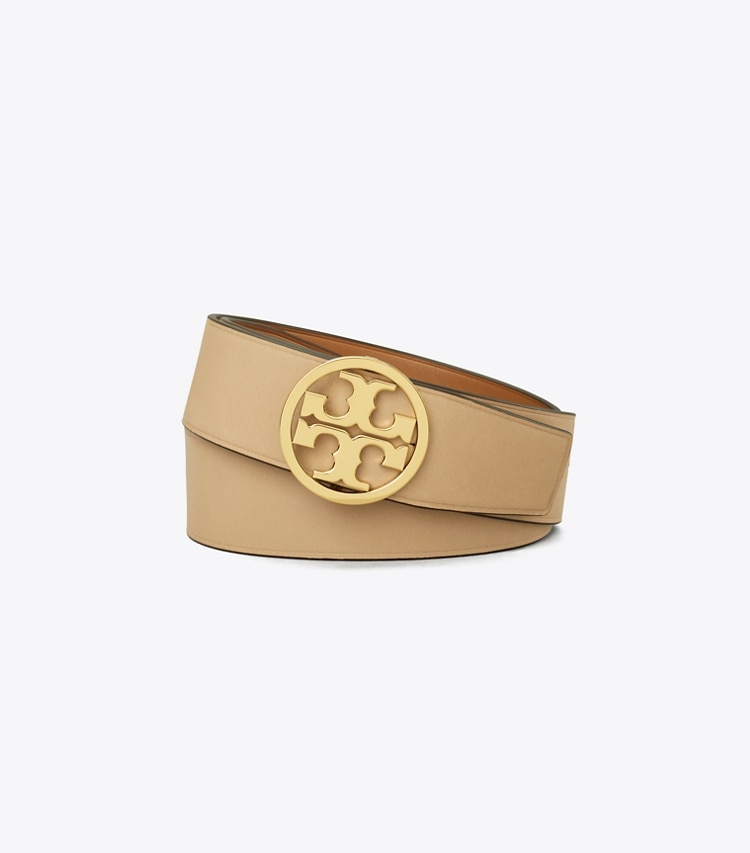 TORY BURCH WOMEN'S 1.5"MILLER REVERSIBLE BELT - Earthy Cane / Kobicha / Gold - Click Image to Close