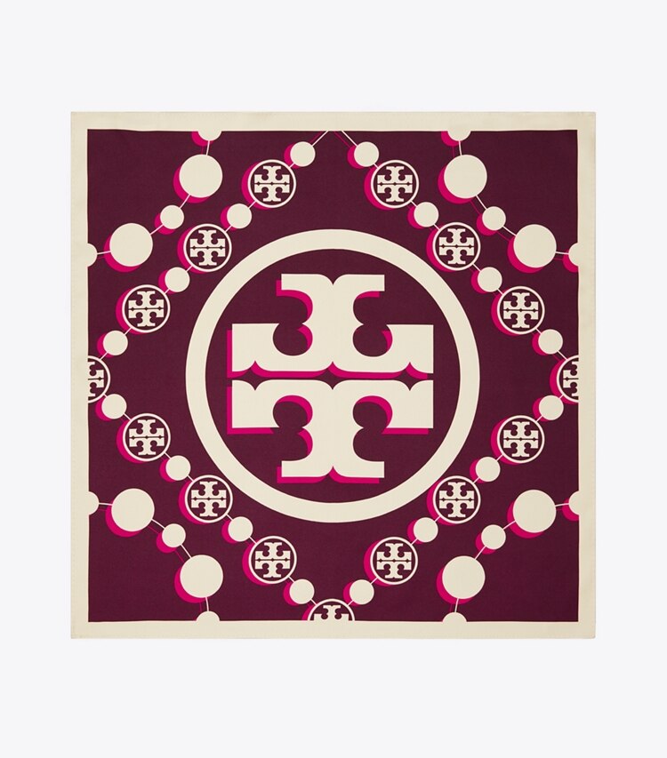 TORY BURCH WOMEN'S T MONOGRAM SILK NECKERCHIEF - Evening Wine - Click Image to Close