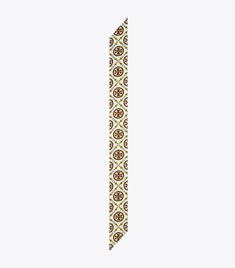 TORY BURCH WOMEN'S T MONOGRAM RIBBON TIE - Olive - Click Image to Close