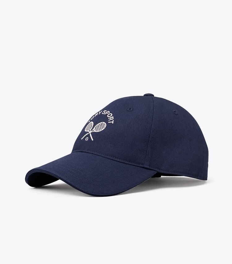 TORY BURCH WOMEN'S EMBROIDERED RACQUETS CAP - Tory Navy - Click Image to Close