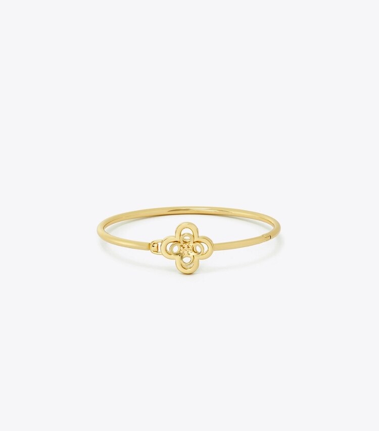 TORY BURCH WOMEN'S KIRA CLOVER HINGE BRACELET - Tory Gold - Click Image to Close