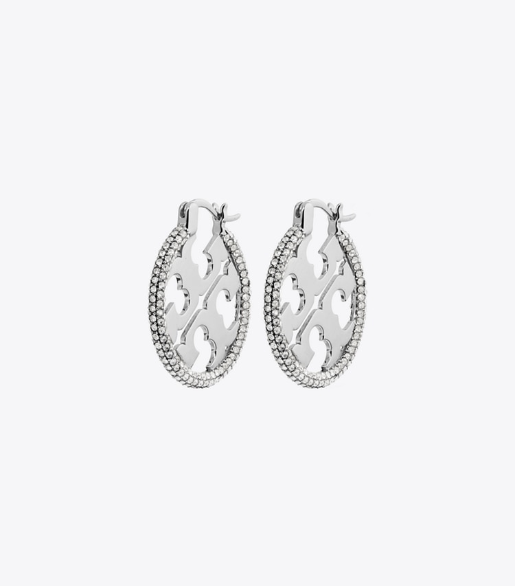 TORY BURCH WOMEN'S MILLER PAVe HOOP EARRING - Tory Silver / Crystal