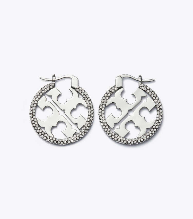 TORY BURCH WOMEN'S MILLER PAVe HOOP EARRING - Tory Silver / Crystal