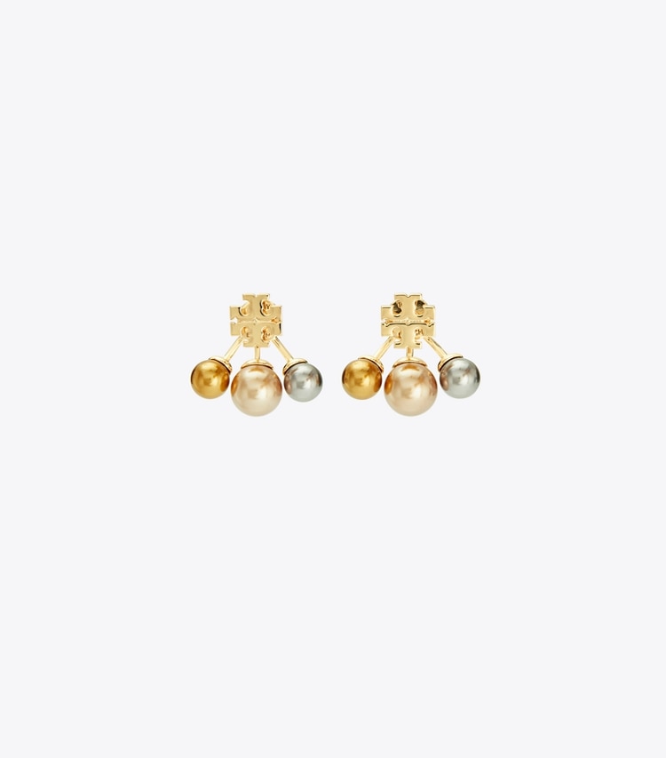 TORY BURCH WOMEN'S KIRA PEARL FRONT-BACK EARRING - Tory Gold / Bronze / Pink - Click Image to Close