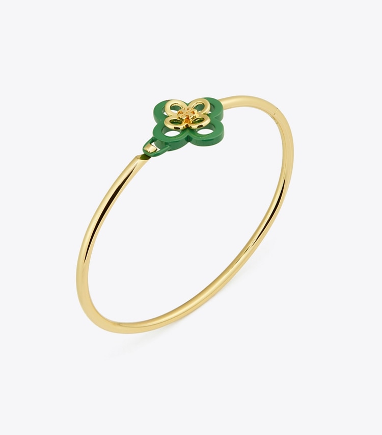 TORY BURCH WOMEN'S KIRA CLOVER ENAMEL HINGE BRACELET - Tory Gold / Green