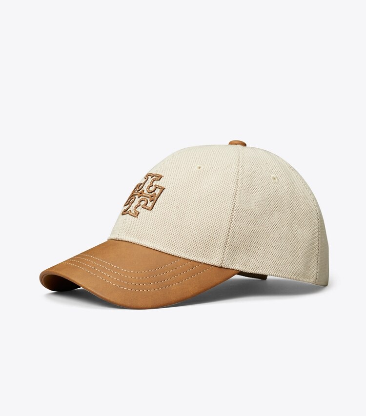 TORY BURCH WOMEN'S TWO-TONE CANVAS CAP - Natural Brown - Click Image to Close