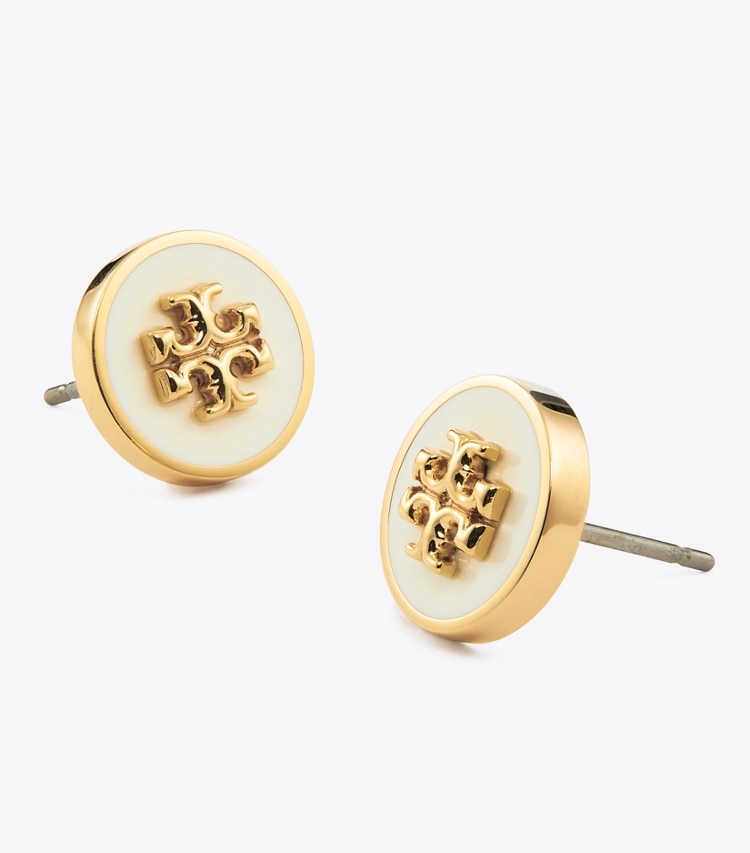 TORY BURCH WOMEN'S KIRA ENAMEL CIRCLE-STUD EARRING - Tory Gold / New Ivory