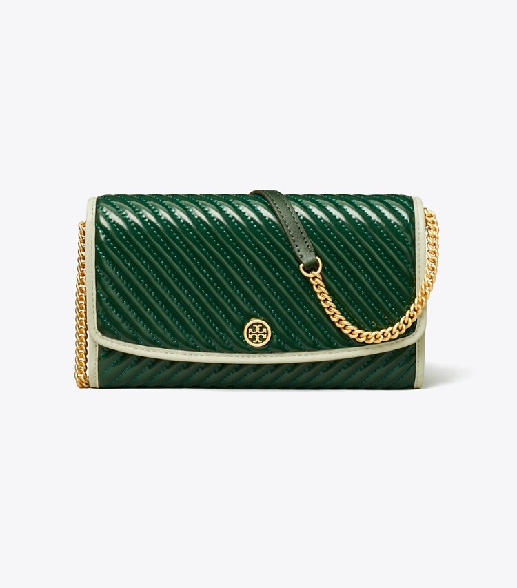 TORY BURCH WOMEN'S ROBINSON PATENT QUILTED CHAIN WALLET - Pine Tree