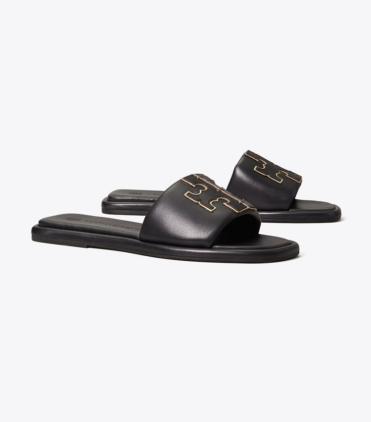 TORY BURCH WOMEN'S DOUBLE T SPORT SLIDE - Perfect Black / Gold