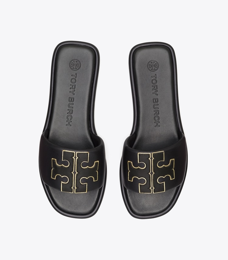 TORY BURCH WOMEN'S DOUBLE T SPORT SLIDE - Perfect Black / Gold