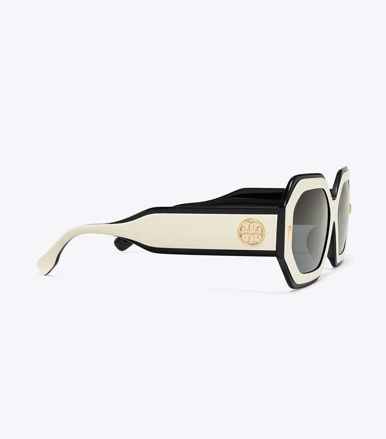 TORY BURCH WOMEN'S MILLER GEOMETRIC SUNGLASSES - Black/Ivory/Dark Grey Solid