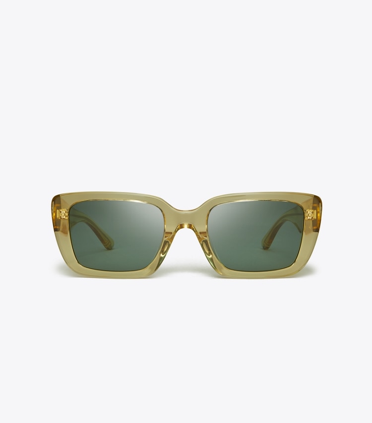 TORY BURCH WOMEN'S MILLER RECTANGULAR SUNGLASSES - Transparent Yellow/Solid Green