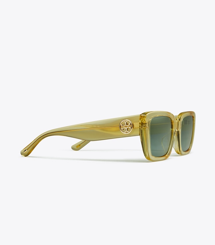 TORY BURCH WOMEN'S MILLER RECTANGULAR SUNGLASSES - Transparent Yellow/Solid Green