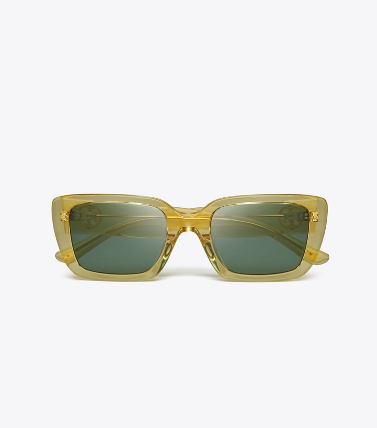 TORY BURCH WOMEN'S MILLER RECTANGULAR SUNGLASSES - Transparent Yellow/Solid Green