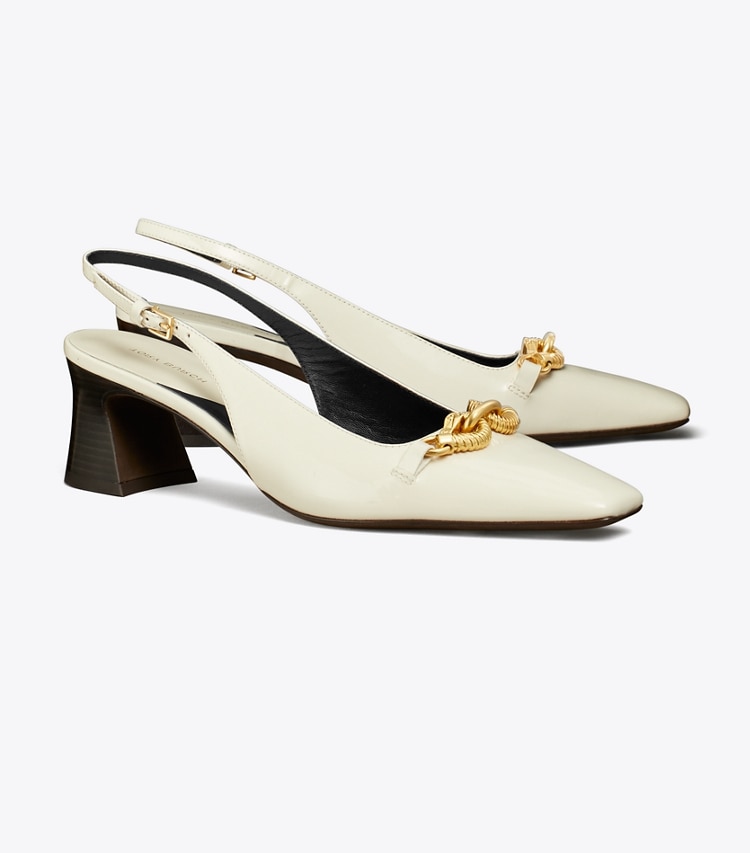 TORY BURCH WOMEN'S JESSA SLINGBACK HEEL - Light Cream / Gold